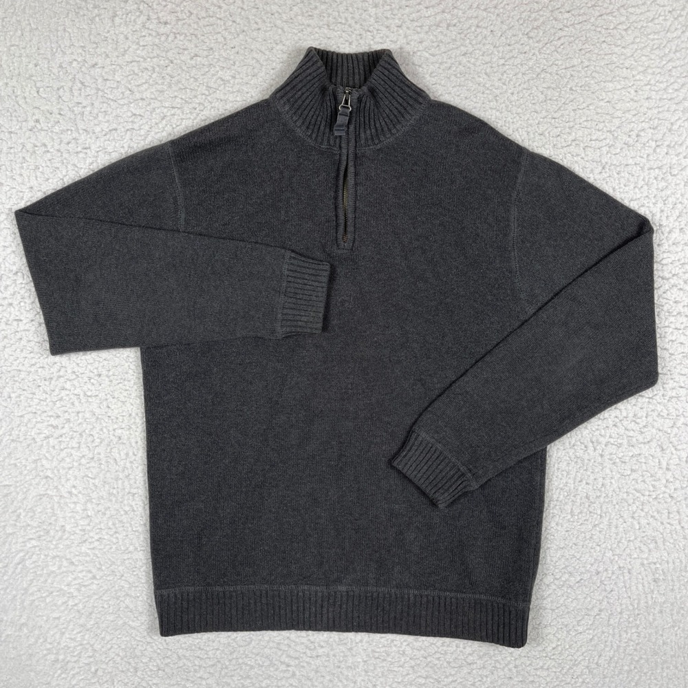 Eddie Bauer Quarter Zip Sweater Men Medium Gray Cotton Ribbed Mock Neck Gorpcore